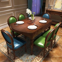 夏树 美式餐桌实木伸缩餐桌椅组合实木饭桌家用4/6人桌复古家具(一桌八椅（软椅可伸缩）)