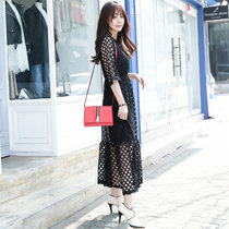 Mistletoe2017夏季新款韩版女装 修身吊带镂空两件套蕾丝连衣裙F6671(黑色 XL)