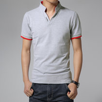 2017夏季新款韩版修身纯色立领休闲上衣男士短袖T恤青年男装潮37826(浅灰色 5XL)