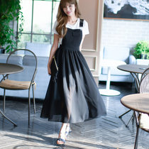 Mistletoe新款时尚背带长款裙子韩版女装夏雪纺连衣裙F6848(黑色 XL)