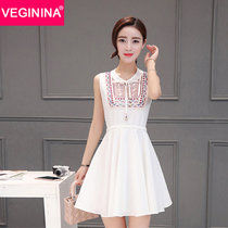 VEGININA 夏装新款民族风蕾丝修身无袖连衣裙背心裙子女装短裙 9369(白色 XL)