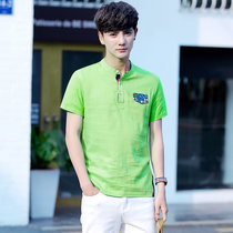 【华度威】夏季立领白色修身男士短袖T恤圆领青少年纯色衬衫(绿色 4XL)