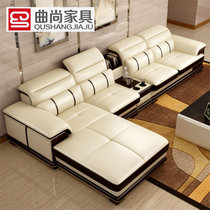 曲尚(Qushang) 沙发 皮沙发 现代皮艺组合沙发时尚 客厅家具8168(【皮沙发】 双人+贵妃)