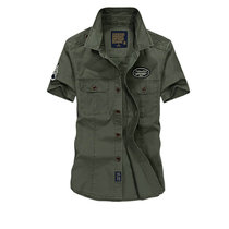 1757夏装薄款战地吉普AFS JEEP纯棉短袖衬衫男士尖领大码半袖衬衣(军绿色 XL)
