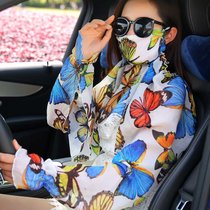 夏季多功能骑车防晒披肩围巾两用女开车防紫外线口罩袖套雪纺丝巾(连体款33)